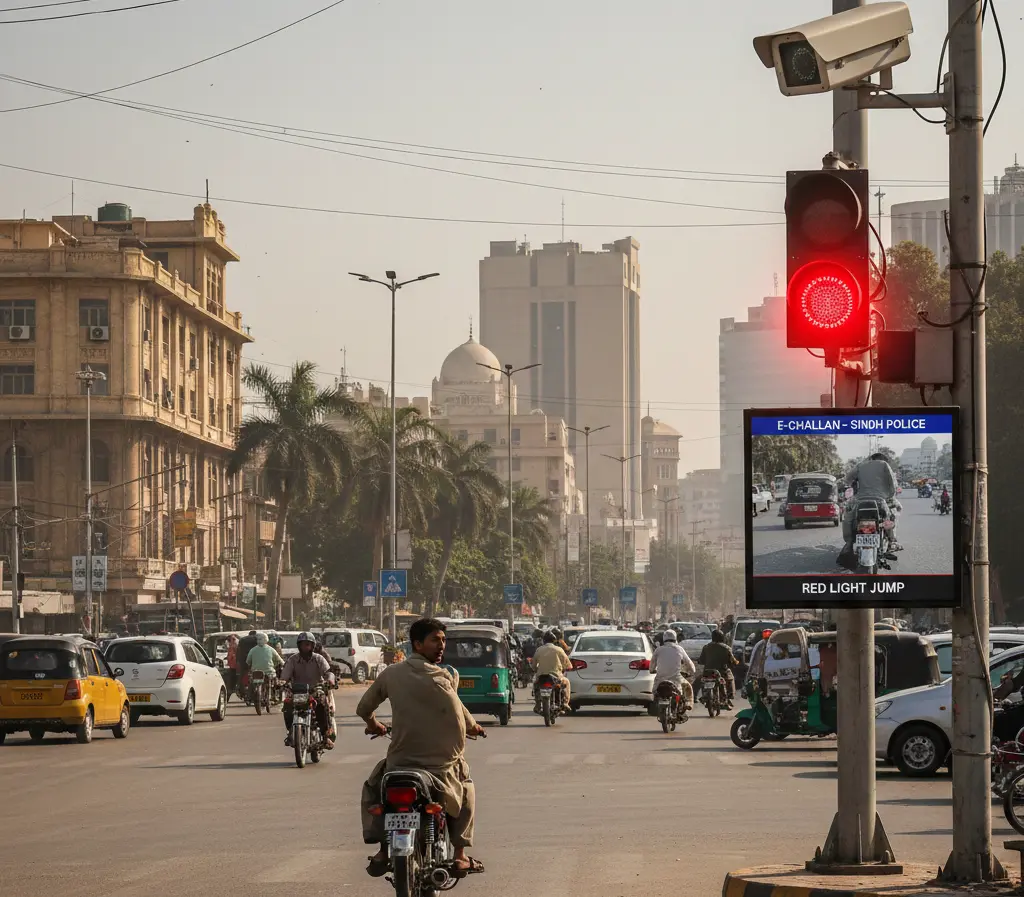 Person getting E-challan for signal violation and not wearing helmet