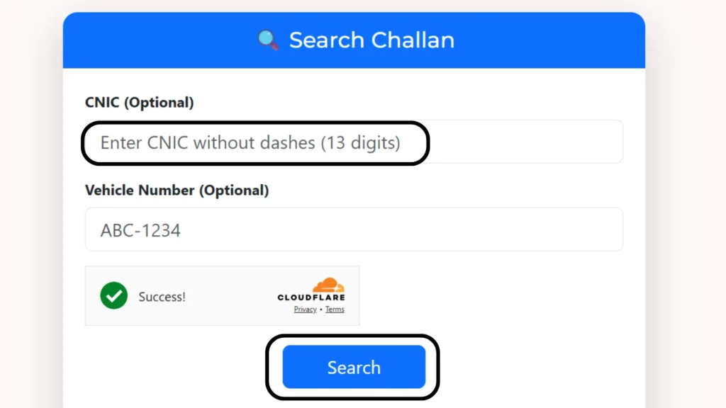 Sindh Police E-Challan online check by CNIC number