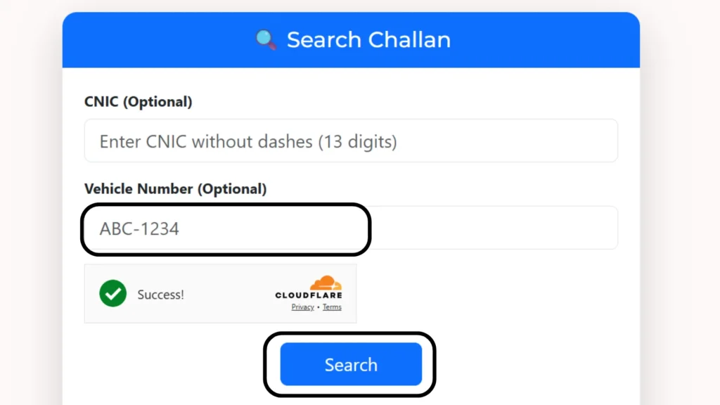 Sindh Police E-challan check by vehicle number