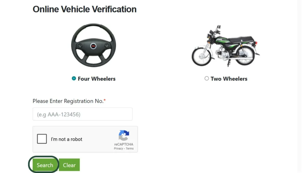 Click search to get the vehicle registration results